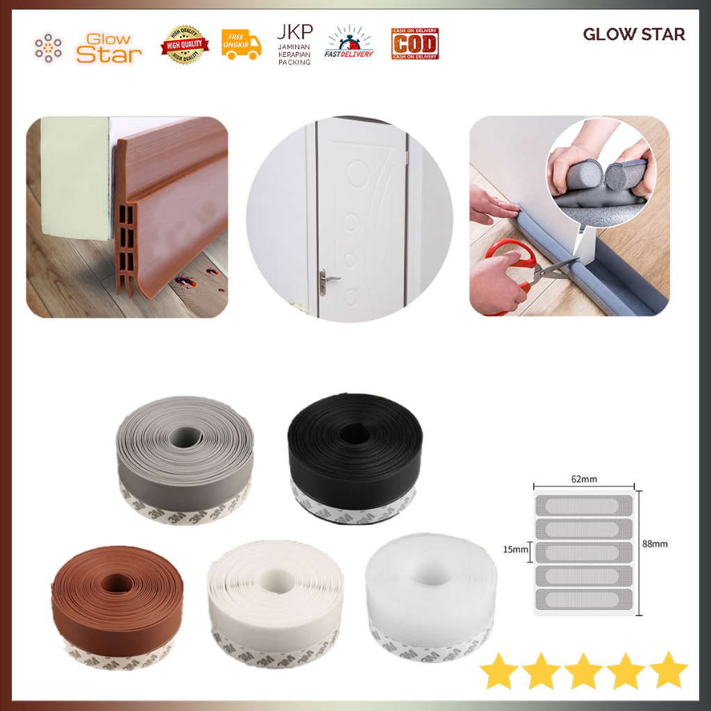 Penghalang Debu Serangga Bawah Pintu Door Bottom Lakban Rubber Flex Door Seal Strip Waterproof Nyamuk Serangga Hewan kecil Pencegah Masuk Kawat Grey White Black Transparan Abu