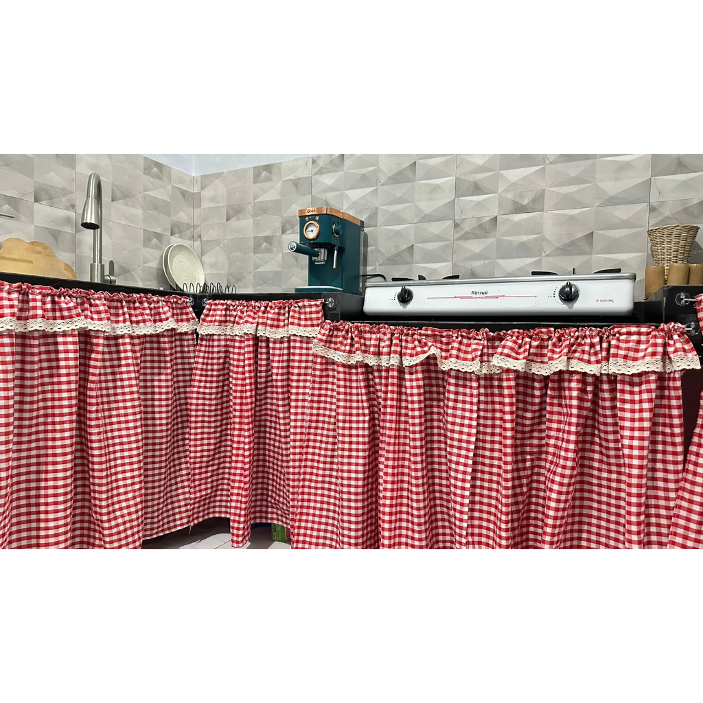 Gorden Kolong Kotak-Kotak Renda | Gorden Meja Kompor | Tirai Kolong Meja