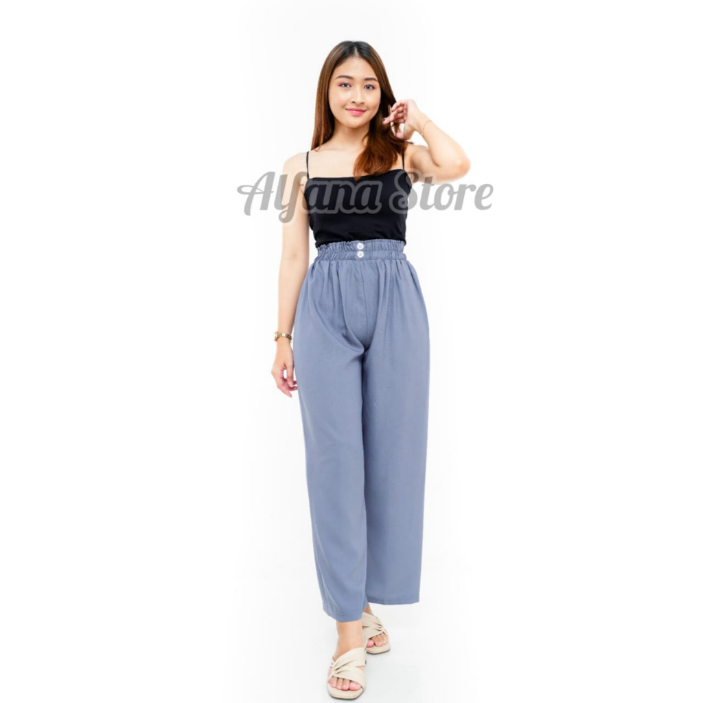 KULOT CRINKLE AIRFLOW Kancing Dua Loose Pants Celana Panjang Highwaist Wanita Kekinian