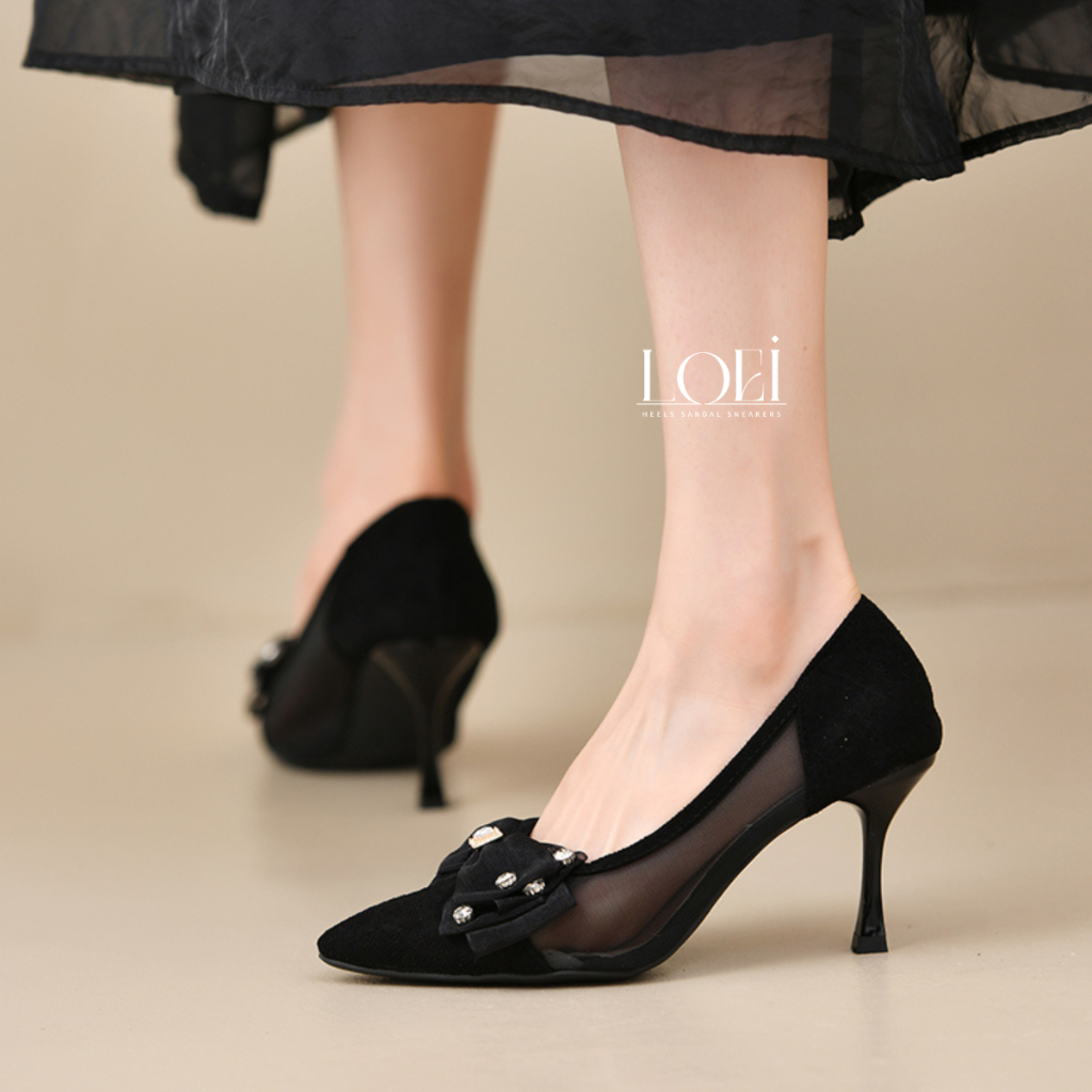 Sepatu Pesta Heels 8cm Sendal Korean Style Wanita 9023 Fashion Kekinian Lucu Mewah