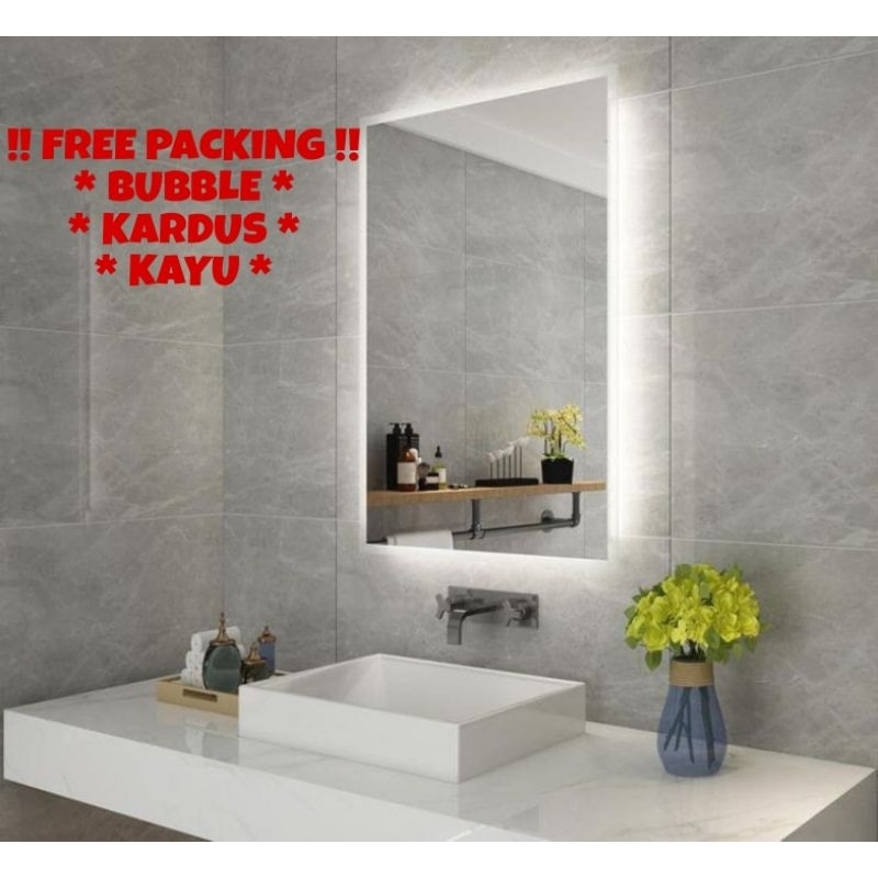Cermin Led Aesthetic Cermin Persegi Cermin Lampu Dinding Tempel Kaca