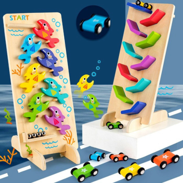 

Promo Montessori Early Education Children's Wood Fish Ball Rainbow Slide Car Murah