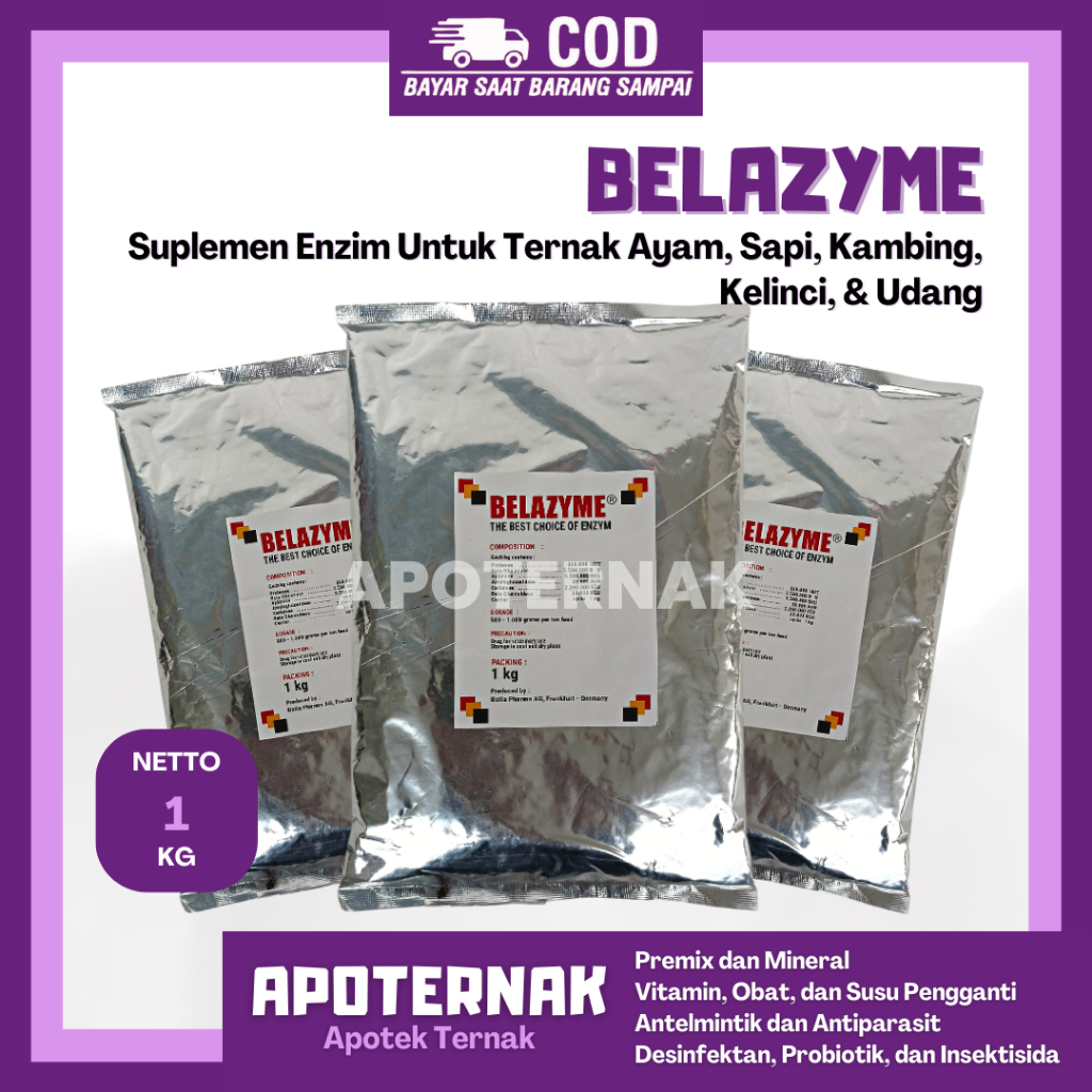 BELAZYME 1 kg | Feed Suplemen Enzim Ternak Unggas Ayam Bebek Udang Sapi Kambing | Belazime Seperti NATUZYME