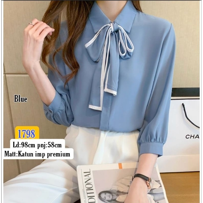 Kemeja pnj dasi lis wrn white 1798  Bahan katun imp premium(Dasi lepas) Fit to L