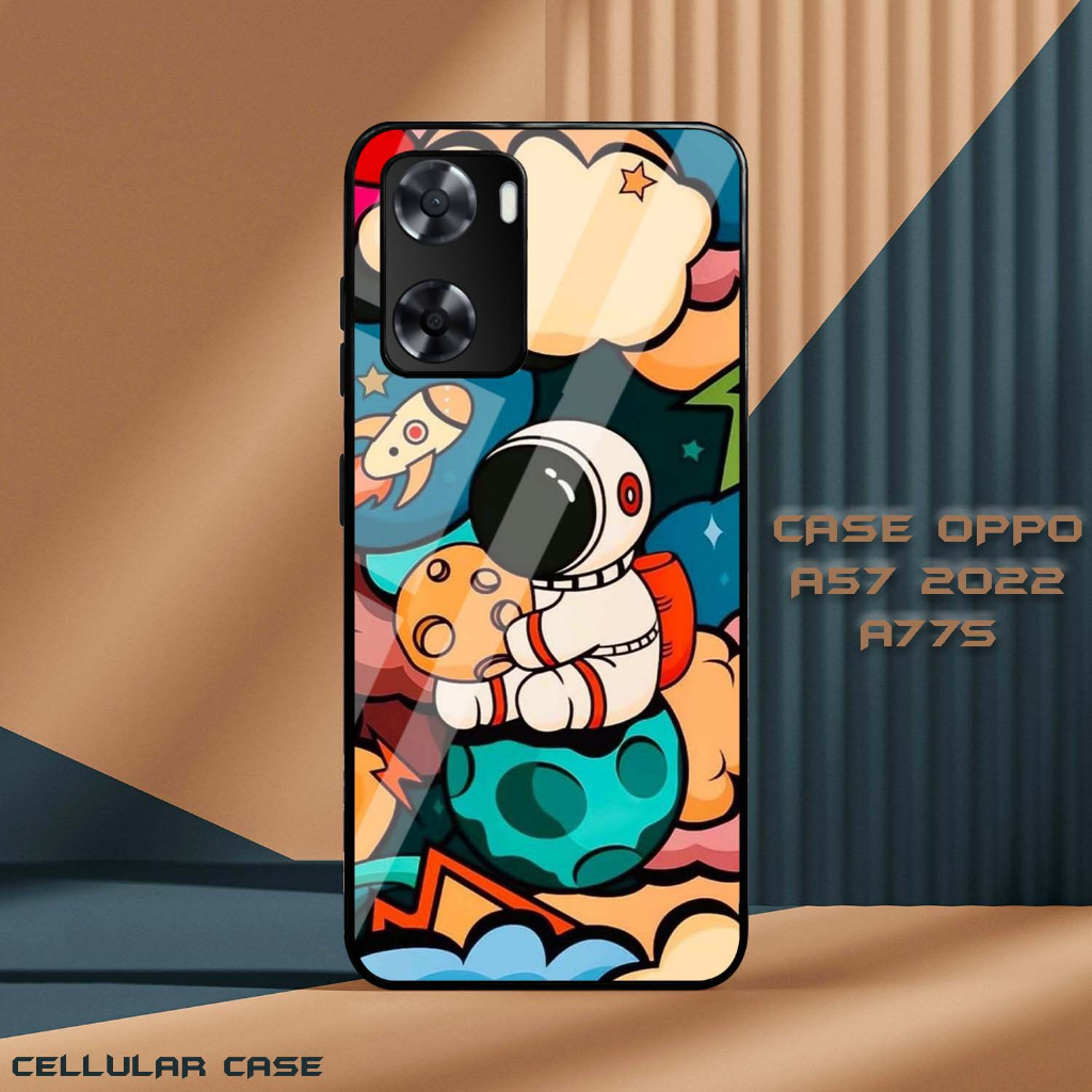 Case Glossy Oppo 57 2022 | A77S 4G [VS07] Astronot mini Casing Hardcase Hp Oppo Kesing Kilau Hape | 