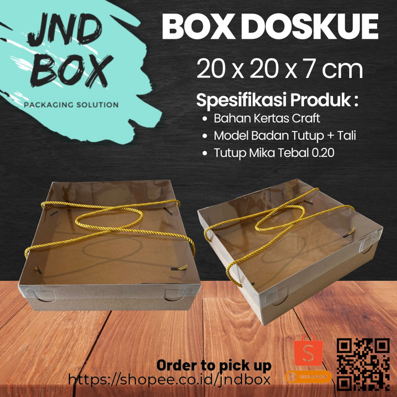 Box Doskue 20x20x7 cm Tutup Mika + Tali (Min Order 2 Pcs)