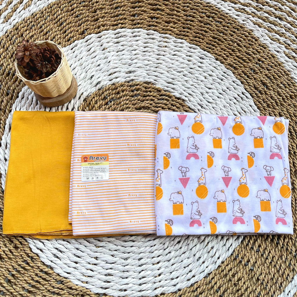 Arevy Babywear 3 Pcs Bedong Bayi Seri Mustard Bahan Kaos Bedong Jumbo Baby Newborn