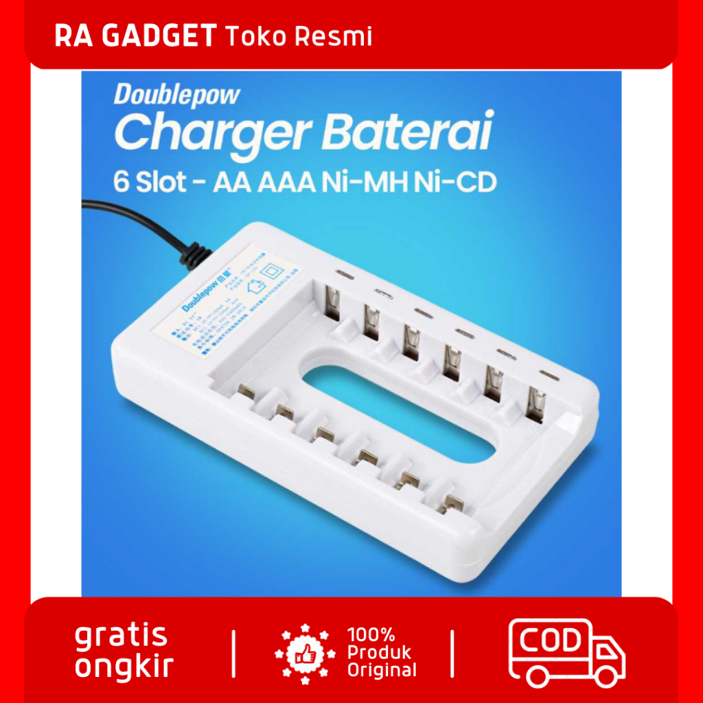 Charger Baterai 6 slot for AA AAA Ni-MH Ni-CD / Alat Pengisi Daya Cas Casan Batu Baterai Abc Univers