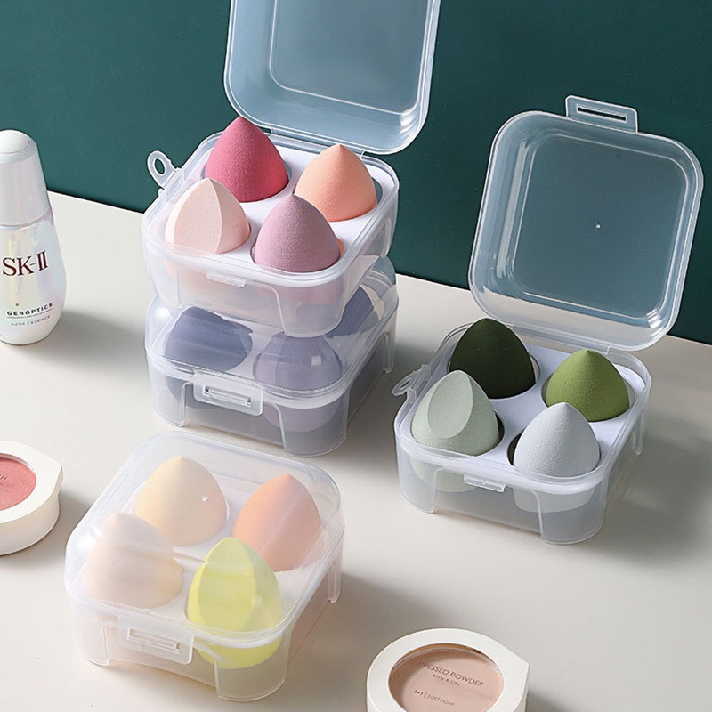 Sponge spons make up lembut empuk beauty blender foundation water wash bedak muka with case toples kotak plastik set isi 4 wash original lucu cute rekomendasi