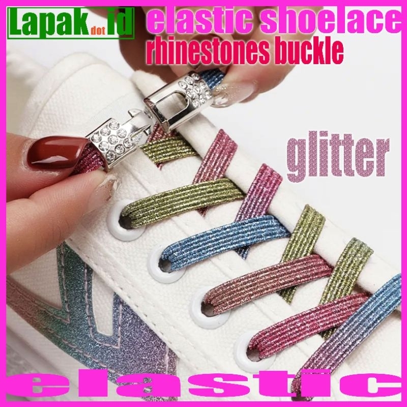 tali sepatu elastis flat glitter metal buckle lock rhinestones