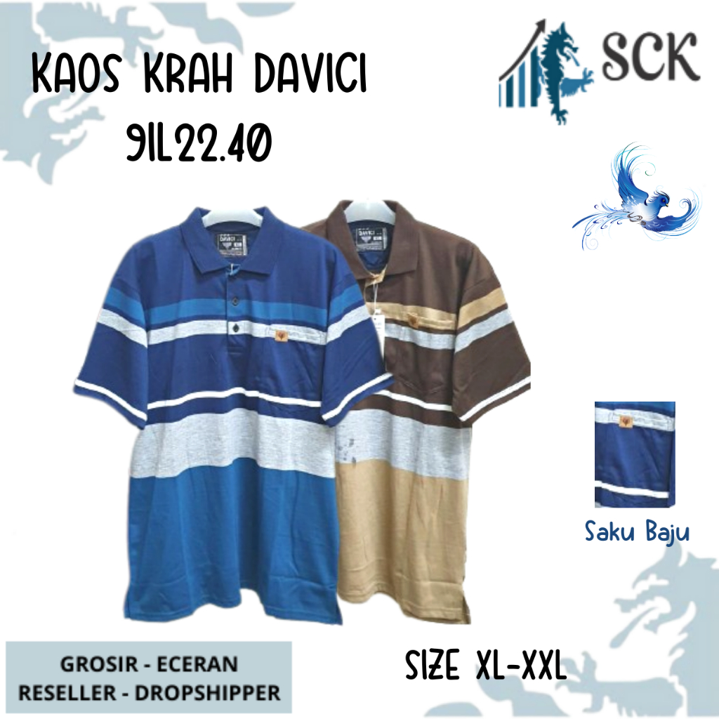 Kaos Kerah Pria DAVICI 2240 2219 2231 Motif Salur JUMBO Kombinasi Halus Original / Baju Cowok Size M-L - sckmenwear GROSIR