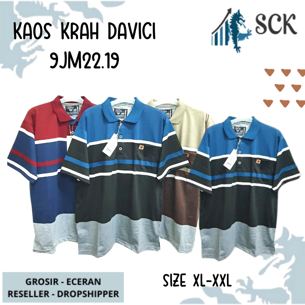 Kaos Kerah Pria DAVICI 2240 2219 2231 Motif Salur JUMBO Kombinasi Halus Original / Baju Cowok Size M-L - sckmenwear GROSIR