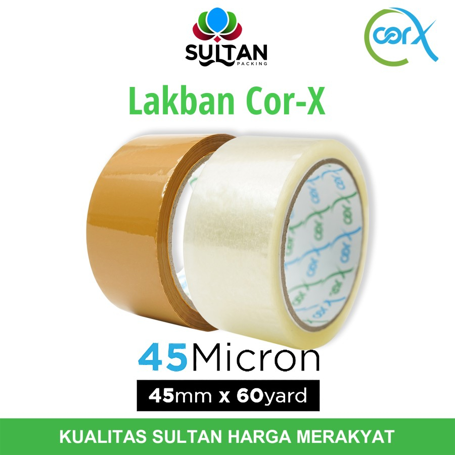 

Lakban CorX 45mm x 60yard Plakban isolasi OPP Tape SATUAN TERMURAH