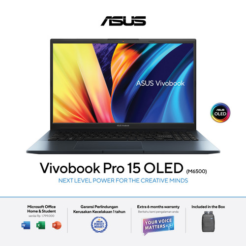 Laptop Asus VivoBook Pro 15 M6500QC OLEDS551 RTX3050 4GB RYZEN 5 5600H 16GB 512SSD W11 OHS2021 15.6 2.8K OLED 120HZ