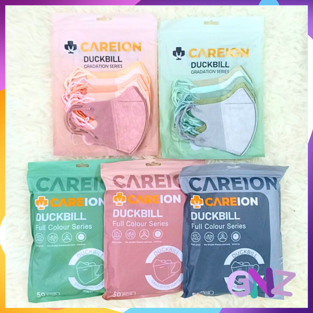 ENZ ®  Masker Duckbill CAREION 3Ply isi 50Pcs Putih Hitam Warna Duckbill Earloop Mask Kemenkes 1128