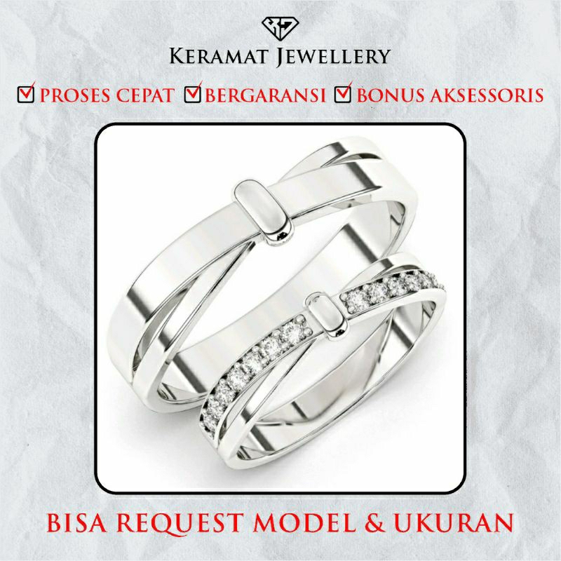 Cincin Kawin Couple Perak & Emas Putih - Bebas Request Model Cincin Custom By Keramat Jewellery - Fr
