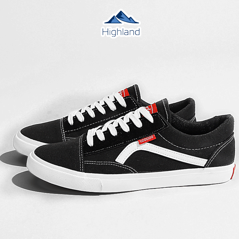 Highland Sepatu Pria Original Sneakers Cowok Trendy Bahan Kanvas Untuk Sepatu Jalan Sekolah Pria Kuliah Kerja Sepatu Cowok Casual Kekinian Men Black Shoes MC309