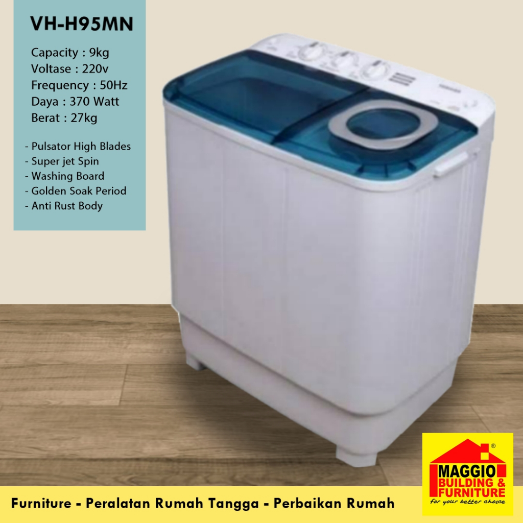 MESIN CUCI 2 TABUNG TOSHIBA - MESIN CUCI TOSHIBA 9KG - MESIN CUCI H95MN TOSHIBA