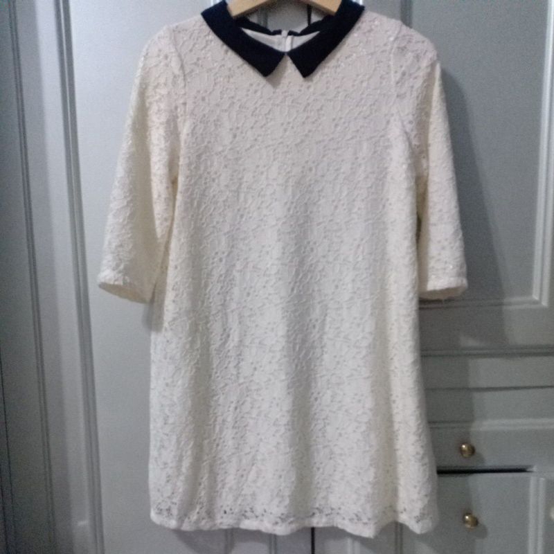 Dress Brukat Putih Super Cantik dan Tebal Premium Korea Mewah