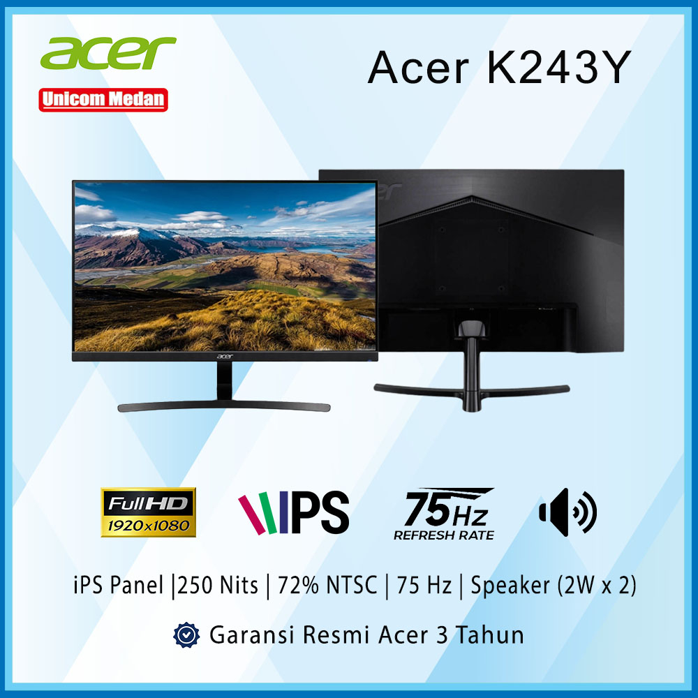 Monitor LED ACER K243Y with speaker (IPS/FHD/75Hz/1ms/Speaker)