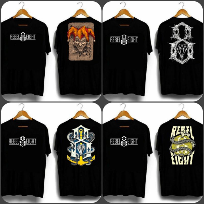 Kaos Distro Hitam Rebel8 Series Cotton Combad 24s / T Shirt Distro Rebel Eight / Kaos Distro Keren C