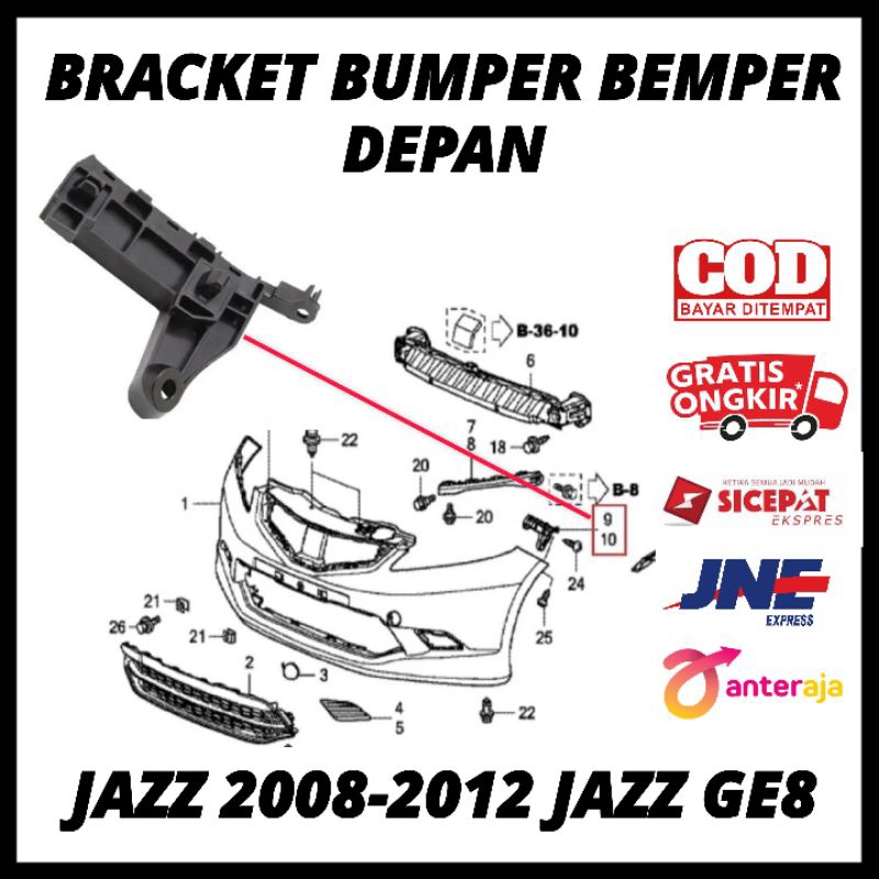 Bracket Bumper Bemper Depan Jazz 2008 2009 2010 2011 2012 Jazz GE8 - Original