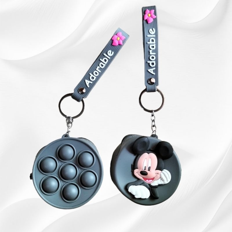 Dompet Koin Pop It Silicon Jelly Mini Karakter Gantungan Kunci Tas Wadah Headset Jepit