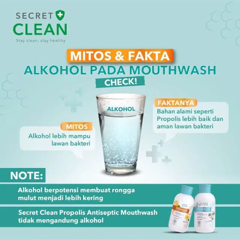 Obat Kumur Secret Clean Propolis Antiseptic Mouthwash 150ml 500ml