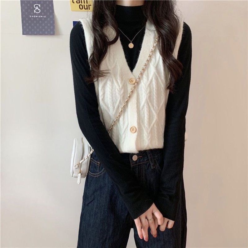 Korean Woman Knit Cableknit Vest Import Premium ( Outer Rajut )