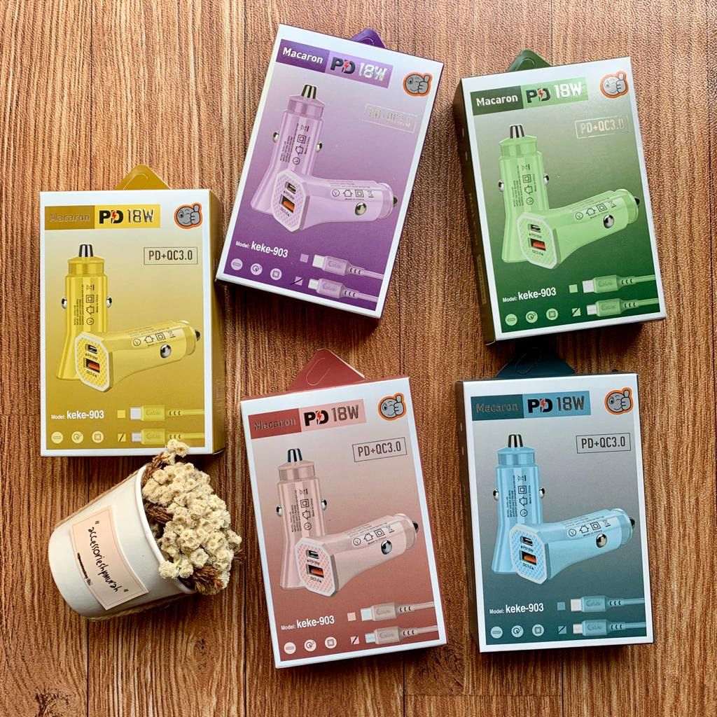 VIBOX CHARGER MOBIL KEKE 903/C46 CAR SAVER MACARON CAR FAST CHARGER PD 18W QC3.0 CAR POWER CHARGING MOBIL  MICRO DAN TYPE-C