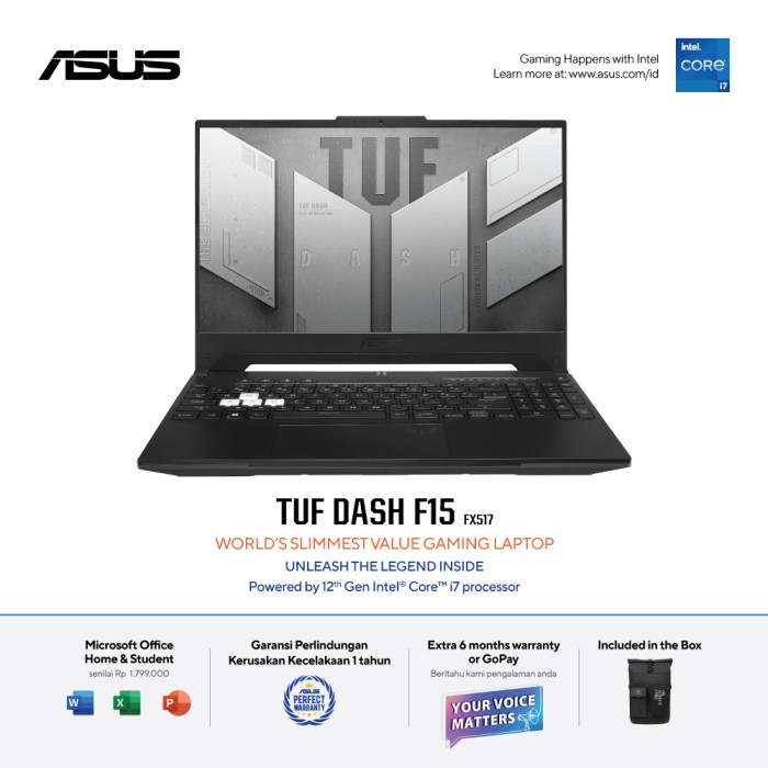 Laptop Gaming Asus Tuf Dash FX517ZM I736B7T-O RTX3060 6GB I7 12650H 16GB 1TBSSD W11 OHS2021 15.6FHD 144HZ BLIT