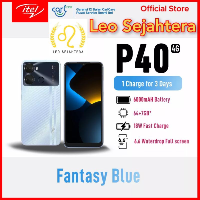 Hp Android ram 4gb 64GB Batere 6000 itel p40 baru segel bonus case IMEI ok garansi resmi itel Indone