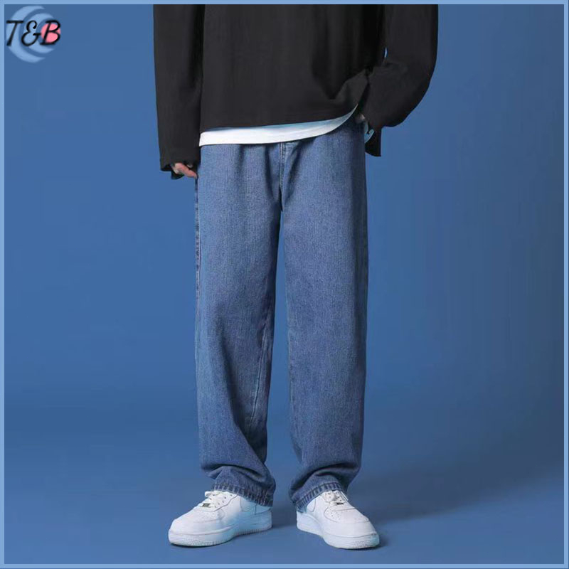 Celana jeans korean style pria celana panjang pria jeans kulot celana cowok panjang kekinian keren oversize Biru tua baggy pants