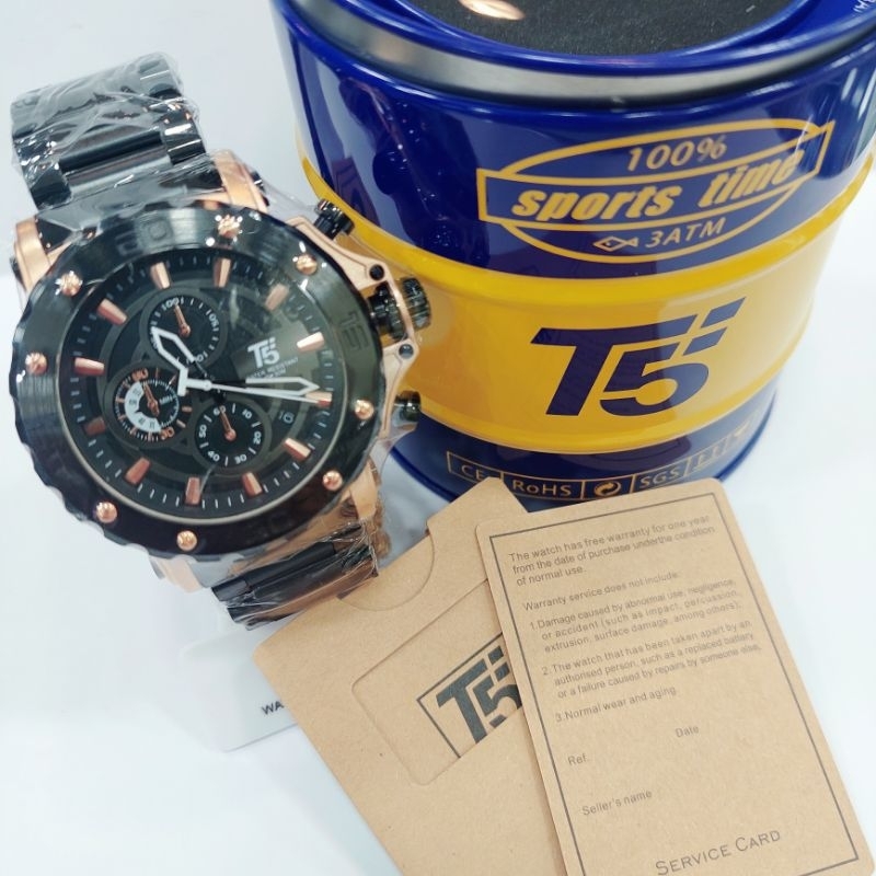 Jam tangan T5 chrono aktiv tali rantai variasi warna pria H 3702 G chronograph original garansi 6 bu