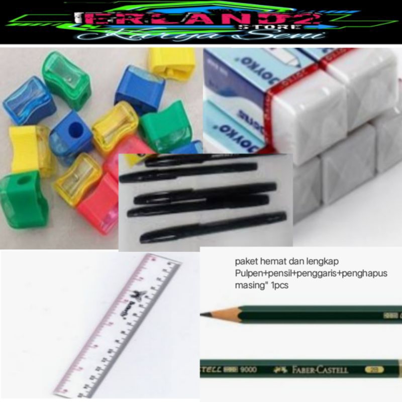 

paket lengkap alat tulis pulpen pensil