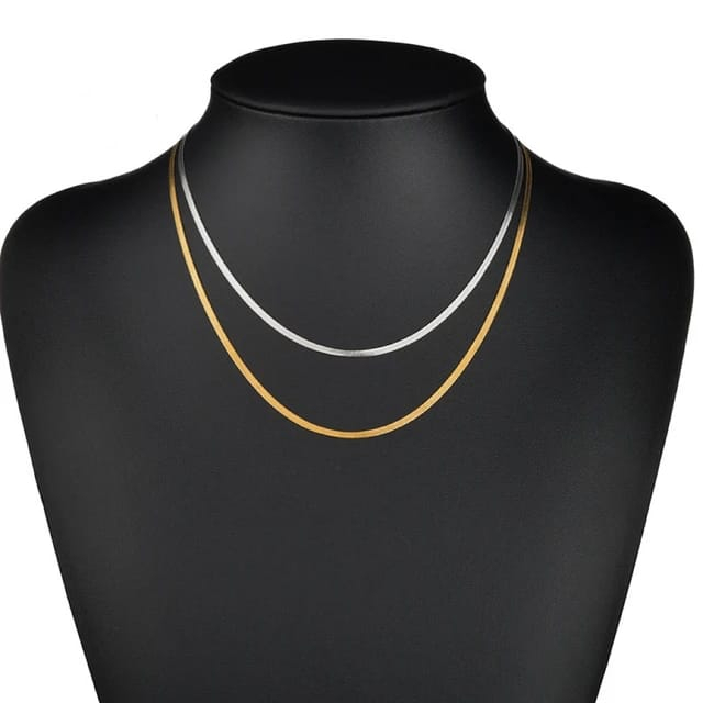 Kalung Titanium Flat Rata Pipih Datar Selamanya Anti Karat Import High Quality Premium Stainless Steel Warna Plate Silver Gold Style Elegan Kasual Retro Vintage