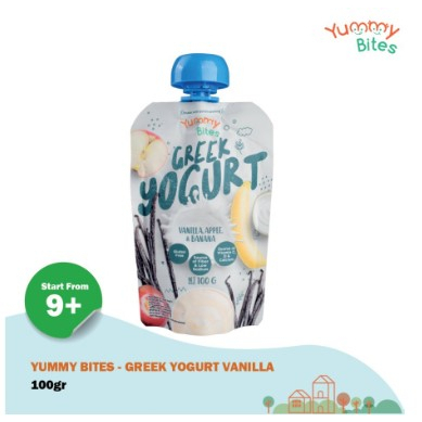 YUMMY BITES Greek Yogurt 100g | Makanan Snack Cemilan Bayi Anak | MPASI 8 bulan | Vanilla, Apple & B