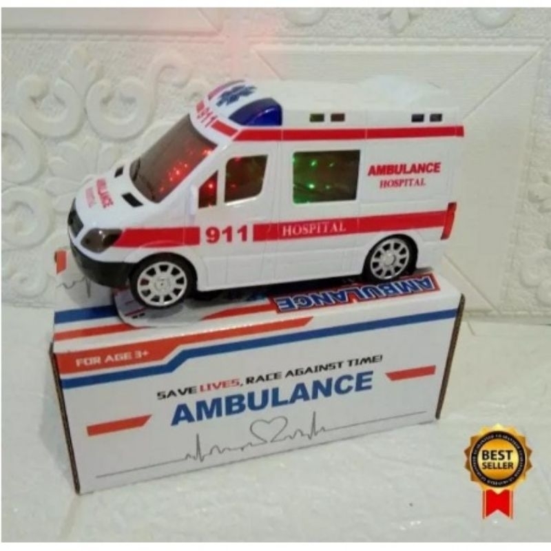 mainan mobil ambulance lampu 3d dan sirine