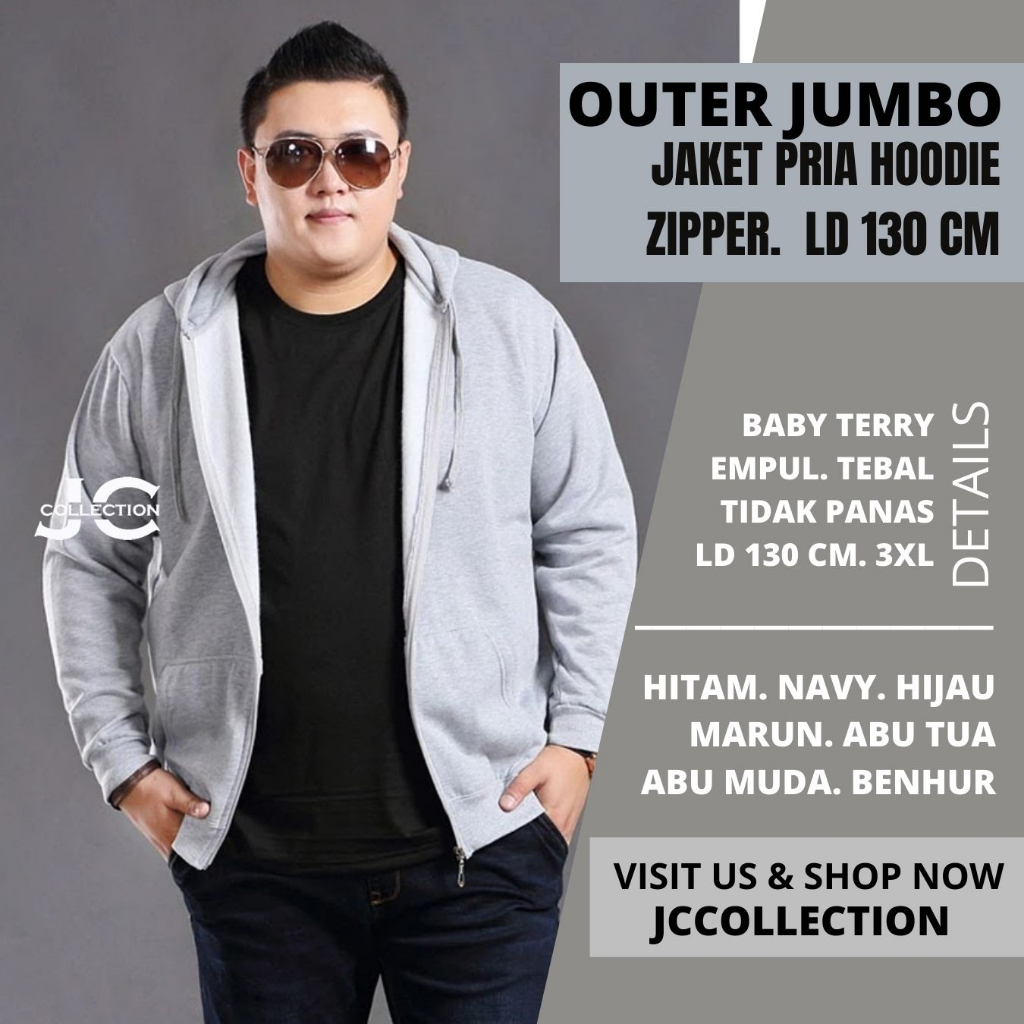 Jaket Pria Jumbo 3XL Hoodie Topi Sweater Outer Pria Oversize / Hoodie VIN  Big Size Jumbo 3XL JCCollections