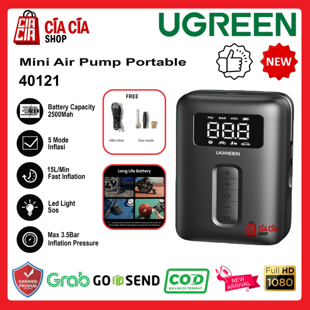 UGREEN Car Air Pump Electric Portable Pompa Ban Mobil Motor Sepeda Bola Portable Tire Inflator Pompa Angin Ban Motor Mobil