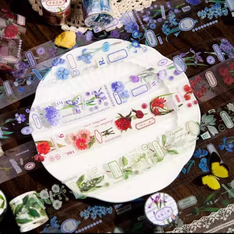

washi tape selotip transparan bunga 40 mm