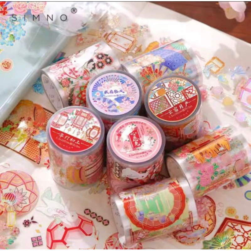 

Washi tape selotip transparan + gold foil chinese japanese design 55 mm