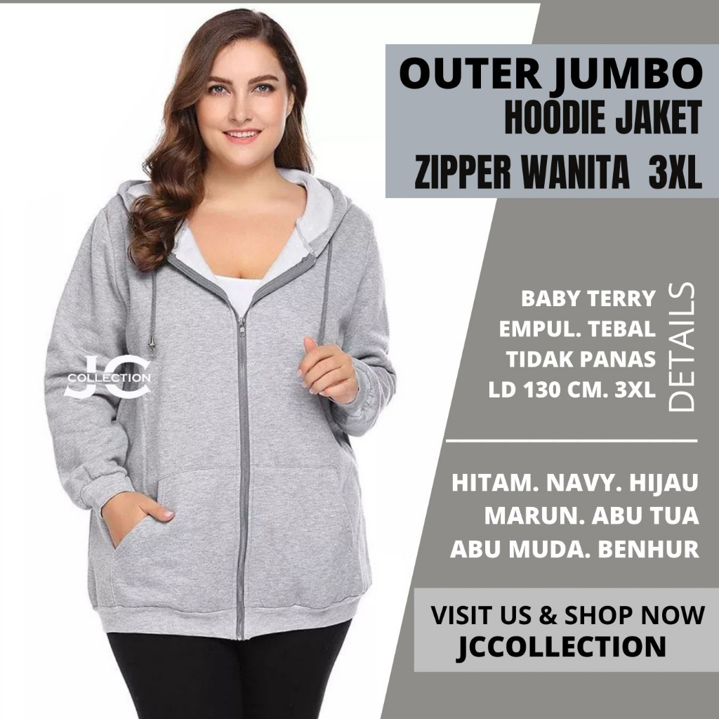 Jaket Jumbo Wanita Hoodie Resleting Julia Big Size 3XL - JCCollections