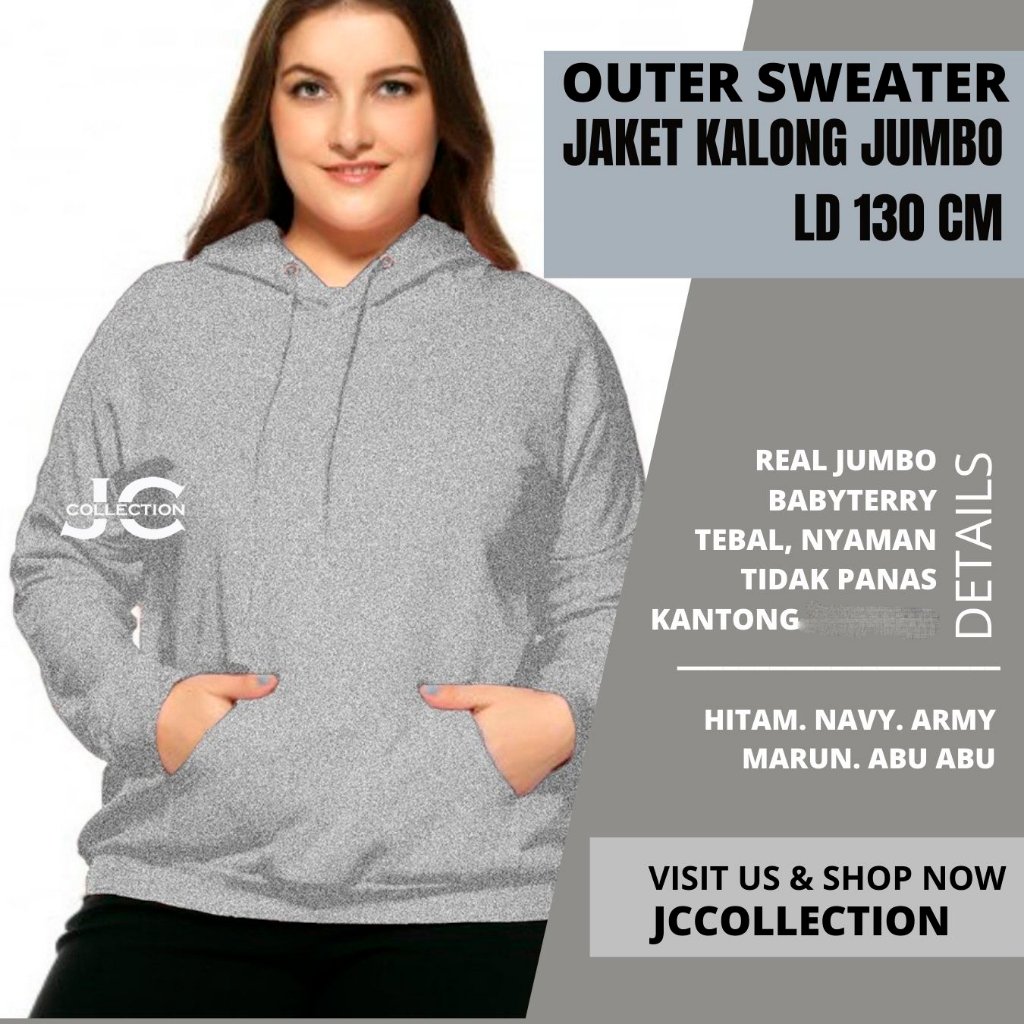 Jaket Hoodie Wanita Jumbo 3XL Variasi Kantong Mimmy Sweater Big Size - JCCollections