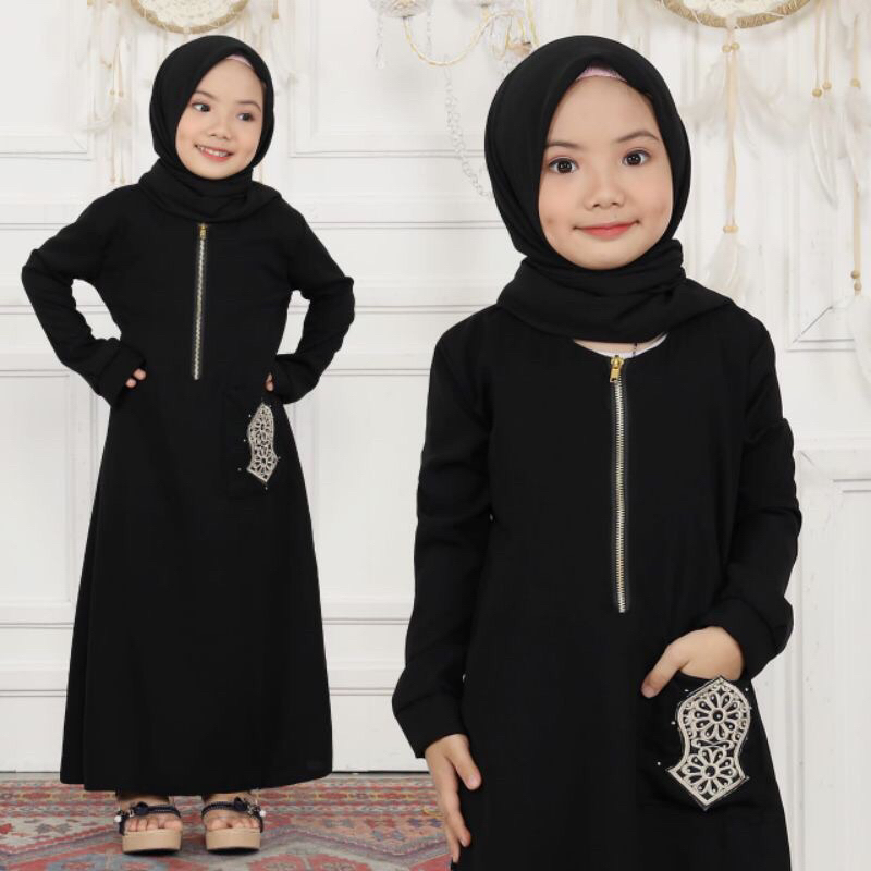 Abaya Terompah Saku Anak Abaya Hitam Anak Jetblack Gamis Anak