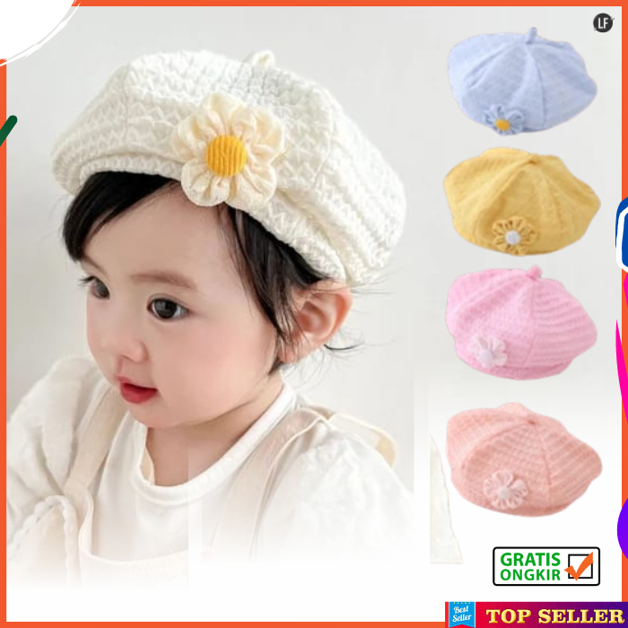 Topi Baret Anak Balita Perempuan Fashion Korea Motif Bunga Kupluk Beret Cewek Terbaru T22