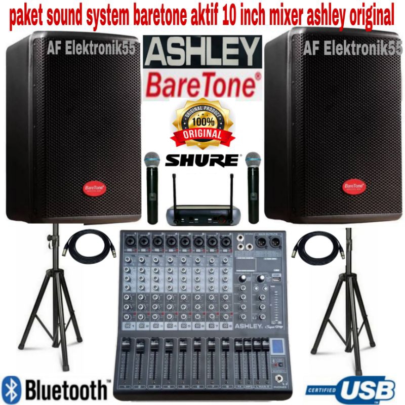 Paket Sound System Speaker Aktif Baretone 10 Inch + Mixer Ashley Original