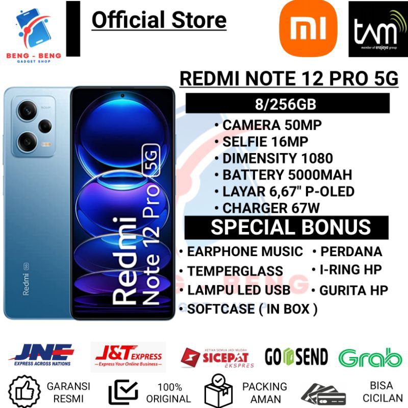 XIAOMI REDMI NOTE 12 PRO 5G NFC RAM 8/256GB GARANSI RESMI TAM - BONUS