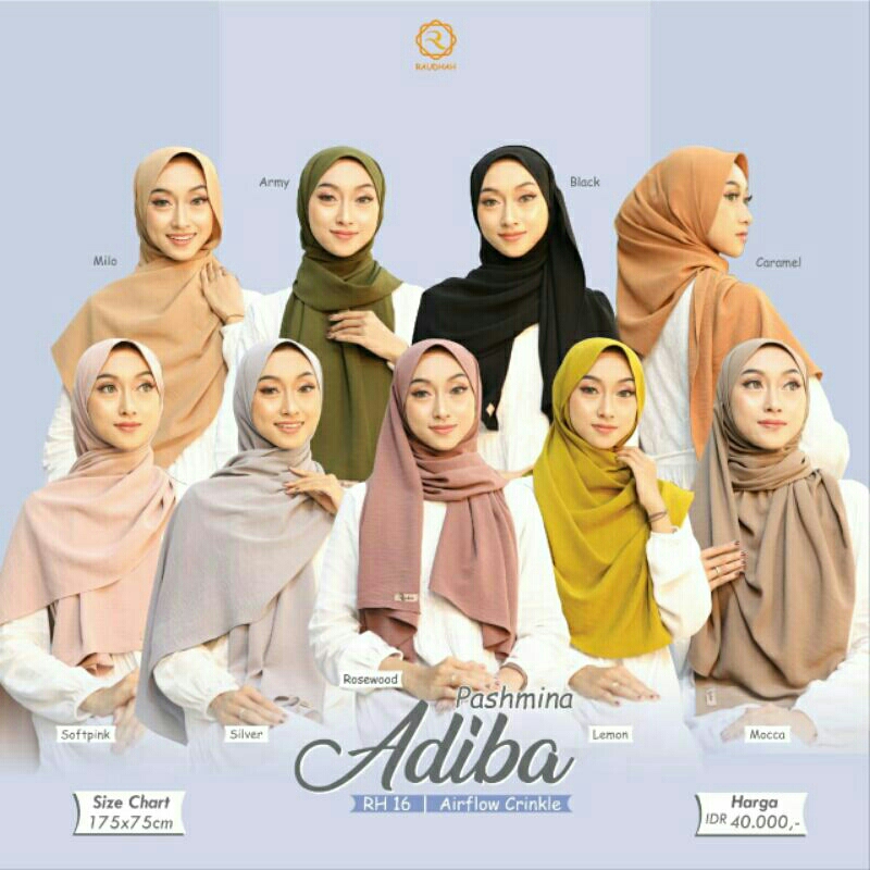 PASHMINA PREMIUM CRINKLE AIRFLOW ADIBA ORIGINAL BY RAUDHAH