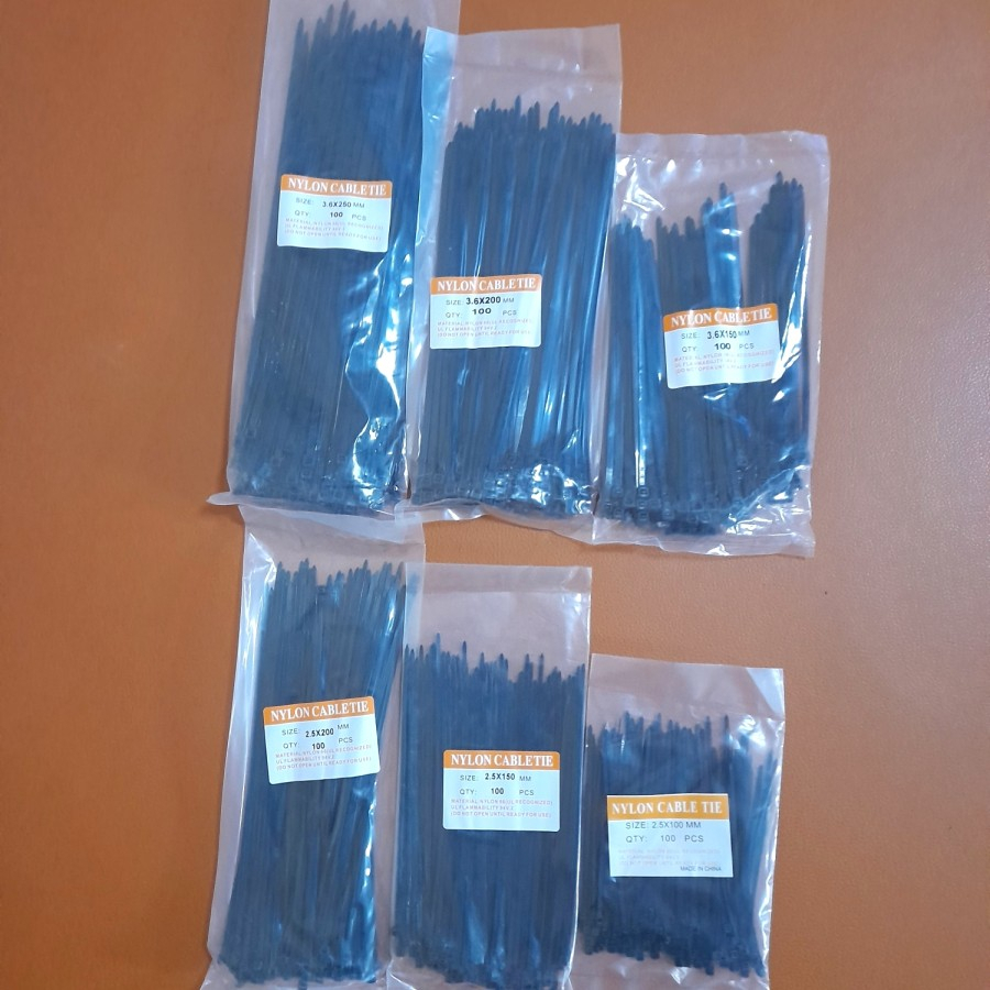 

KABEL TIES 10cm/15cm/20cm/25cm HITAM .ISI 100 PCS .LEBAR 2.5 /3.6 mm